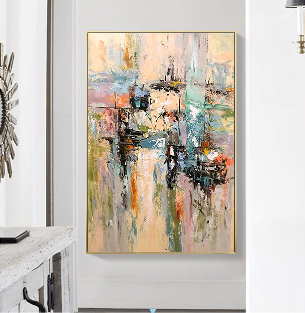 Colorful Abstract Oil Painting of a Dreamlike Utopian Landscape