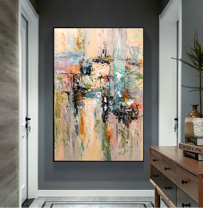 Colorful Abstract Oil Painting of a Dreamlike Utopian Landscape