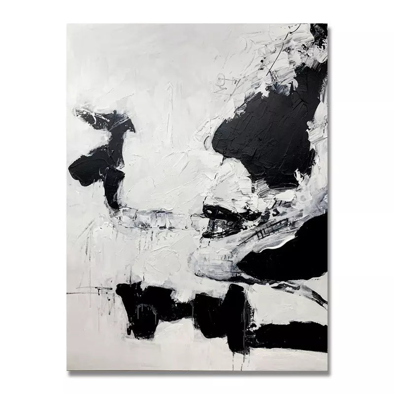 Abstract Black and White Oil Painting for Modern Home Decor