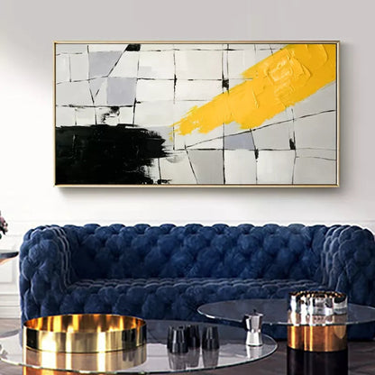 Abstract Yellow and Black Oil Painting for Modern Home Decor