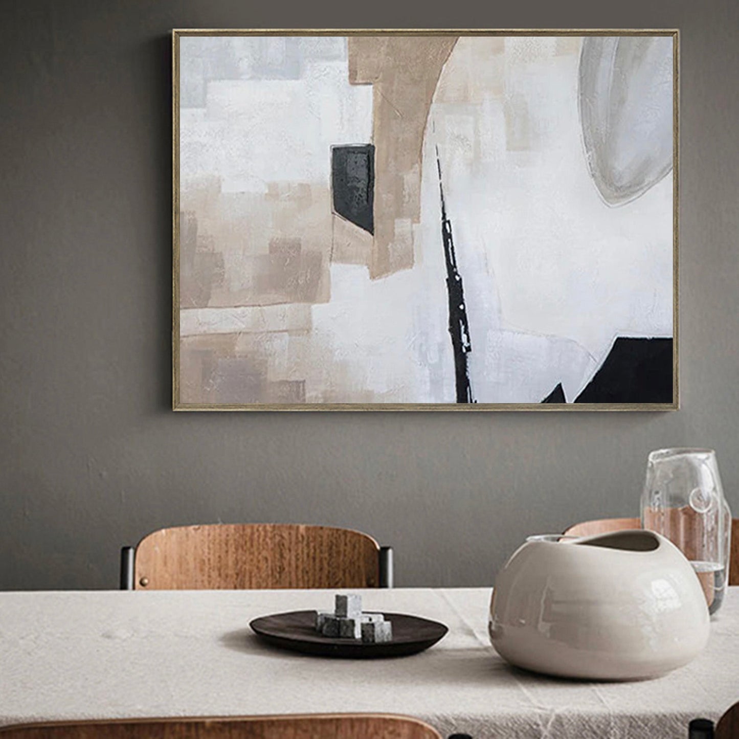 Elegant Wabi-Sabi Abstract Oil Painting for Minimalist Home Decor