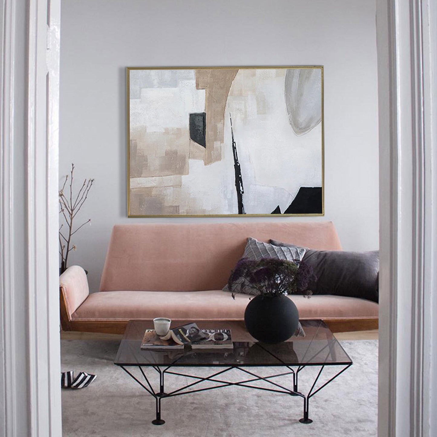 Elegant Wabi-Sabi Abstract Oil Painting for Minimalist Home Decor