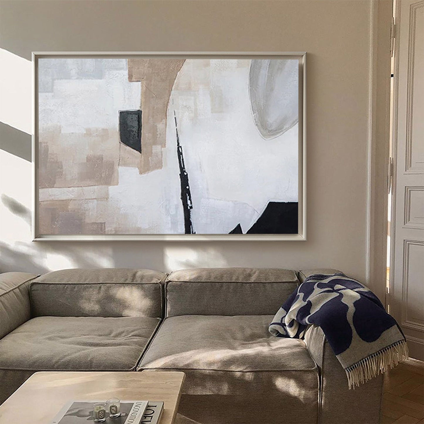 Elegant Wabi-Sabi Abstract Oil Painting for Minimalist Home Decor