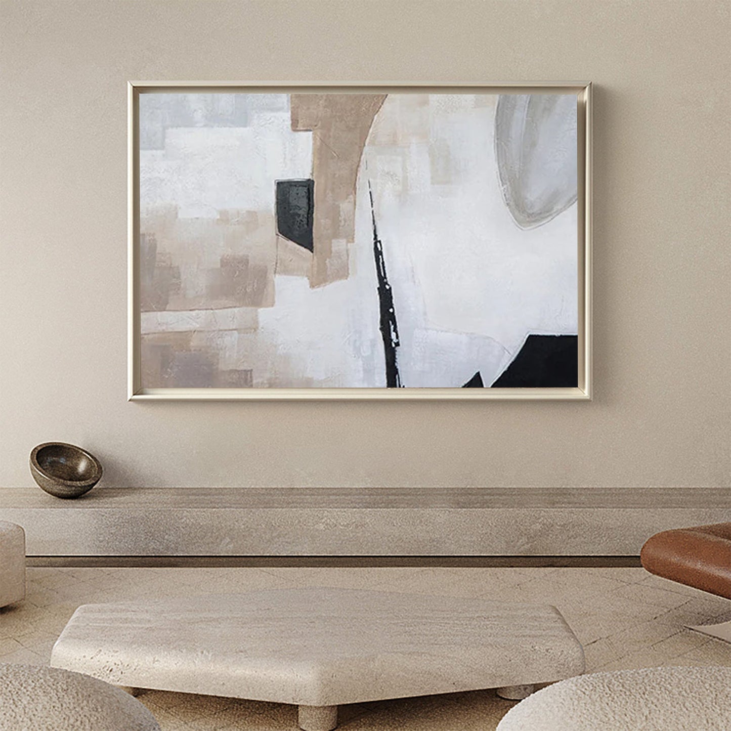 Elegant Wabi-Sabi Abstract Oil Painting for Minimalist Home Decor