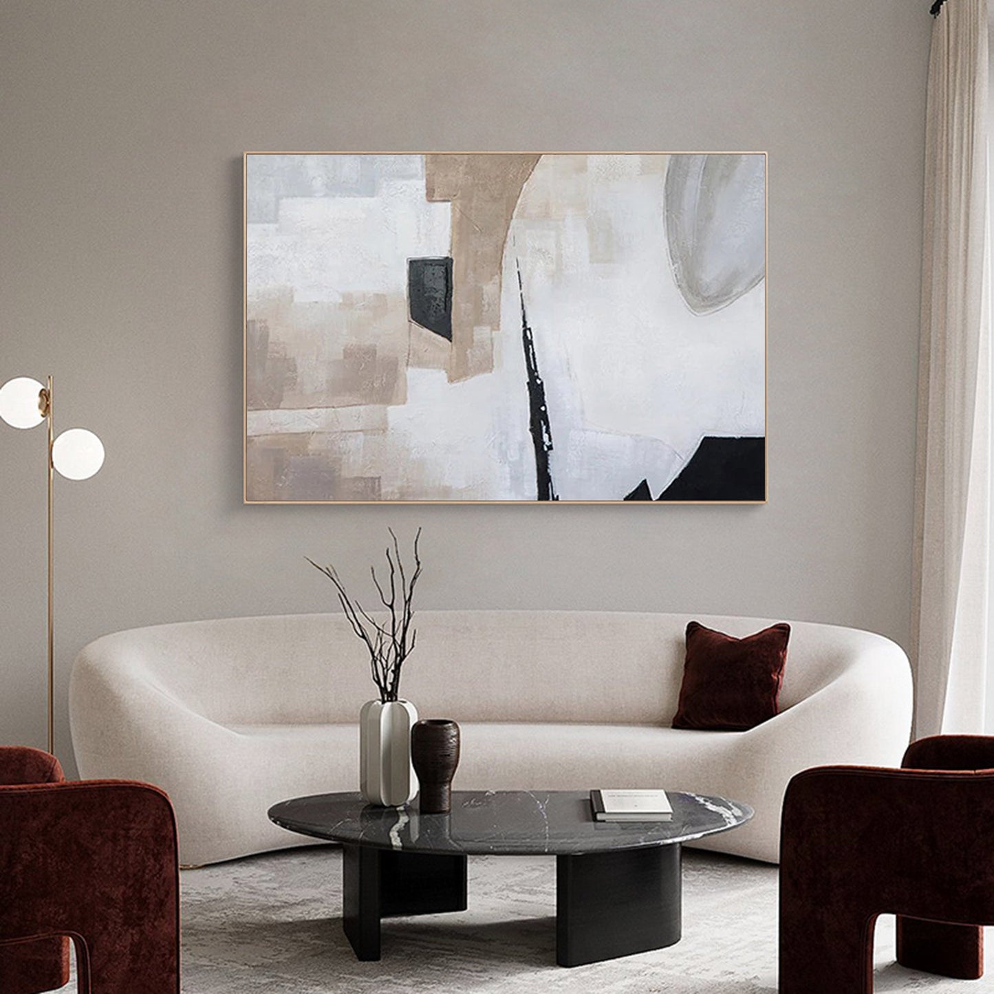 Elegant Wabi-Sabi Abstract Oil Painting for Minimalist Home Decor