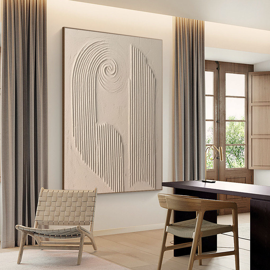 Contemporary Beige Abstract Oil Painting for Modern Home Decor