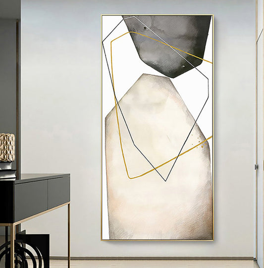 Modern Abstract Oil Painting with Geometric Shapes and Subtle Neutral Tones