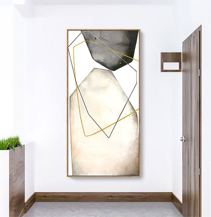 Modern Abstract Oil Painting with Geometric Shapes and Subtle Neutral Tones