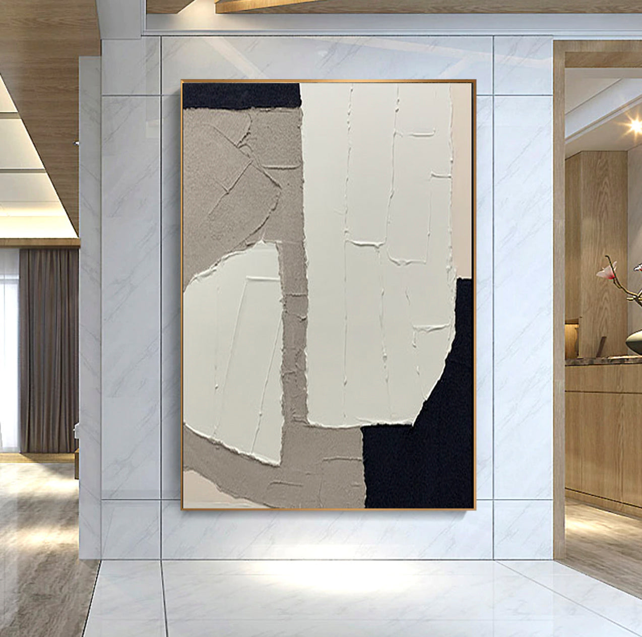 Abstract Elegance: Modern Oil Painting in Neutral Tones for Contemporary Spaces