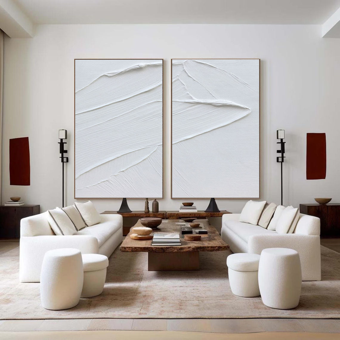 Elegant White Minimalist Abstract Oil Paintings for Modern Home Decor