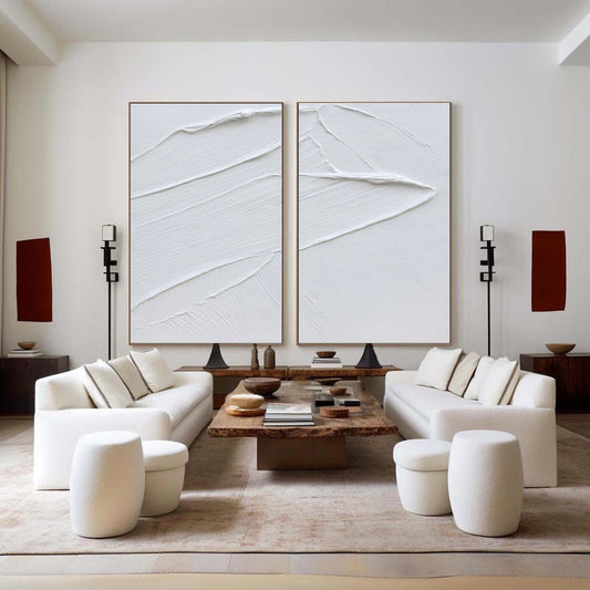 Elegant White Minimalist Abstract Oil Paintings for Modern Home Decor