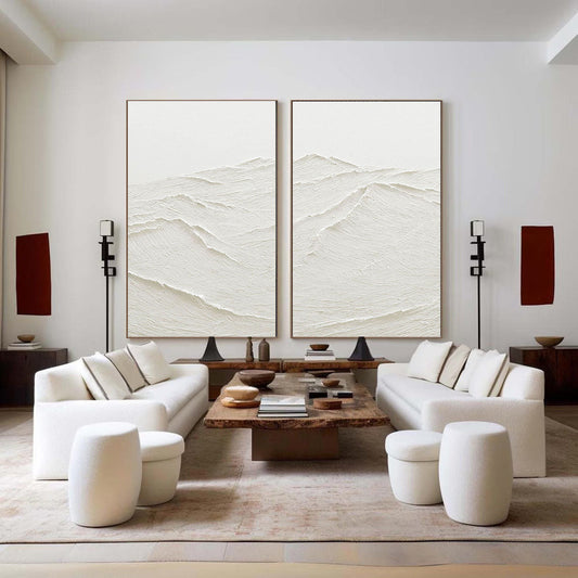 Elegant White Minimalist Abstract Art Set for Contemporary Home Decor