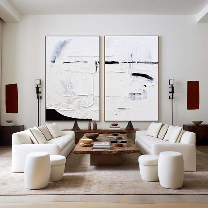 Modern White Abstract Oil Paintings for Minimalist Home Décor