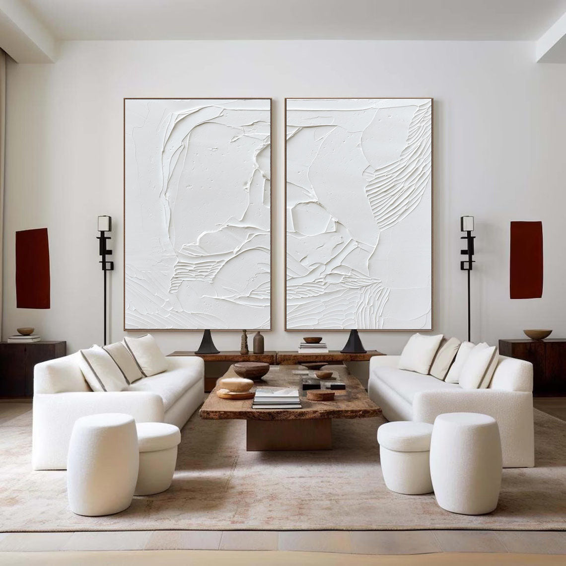 Elegant Minimalist White Abstract Oil Paintings for Modern Home Decor