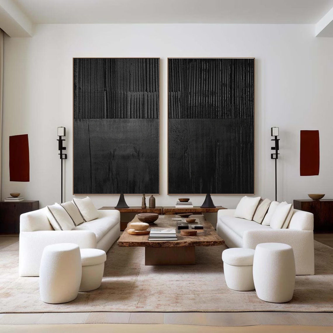 Sleek Black Minimalist Abstract Paintings for Modern Home Decor