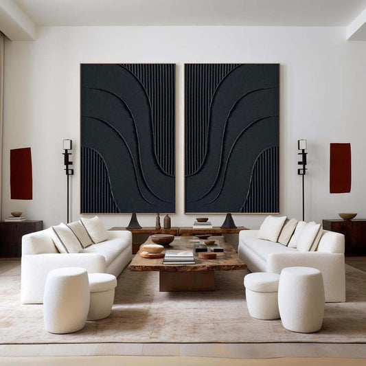 Black Abstract Minimalist Canvas Art for Modern Home Decor