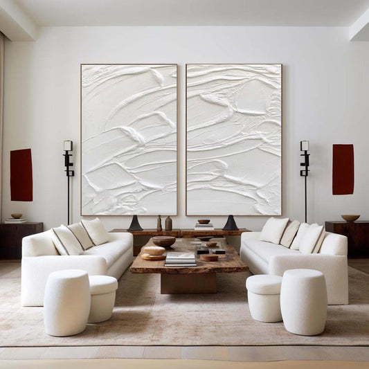 Elegant White Minimalist Abstract Oil Paintings for Modern Home Décor
