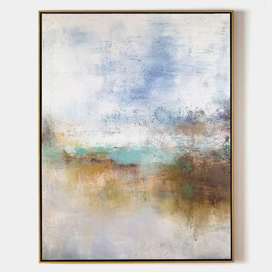 Serene Modern Abstract Oil Painting with Soft Blue and Earthy Tones for Elegant Decor