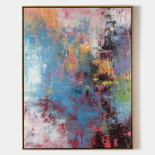 Vibrant Abstract Oil Painting with Colorful Splashes for Modern Decor