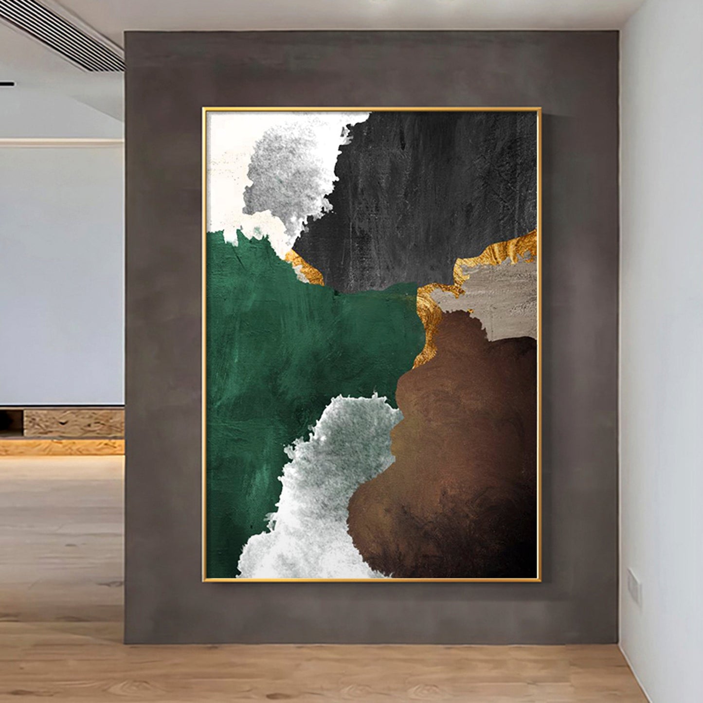 Abstract Green and Gold Oil Painting for Modern Home Decor