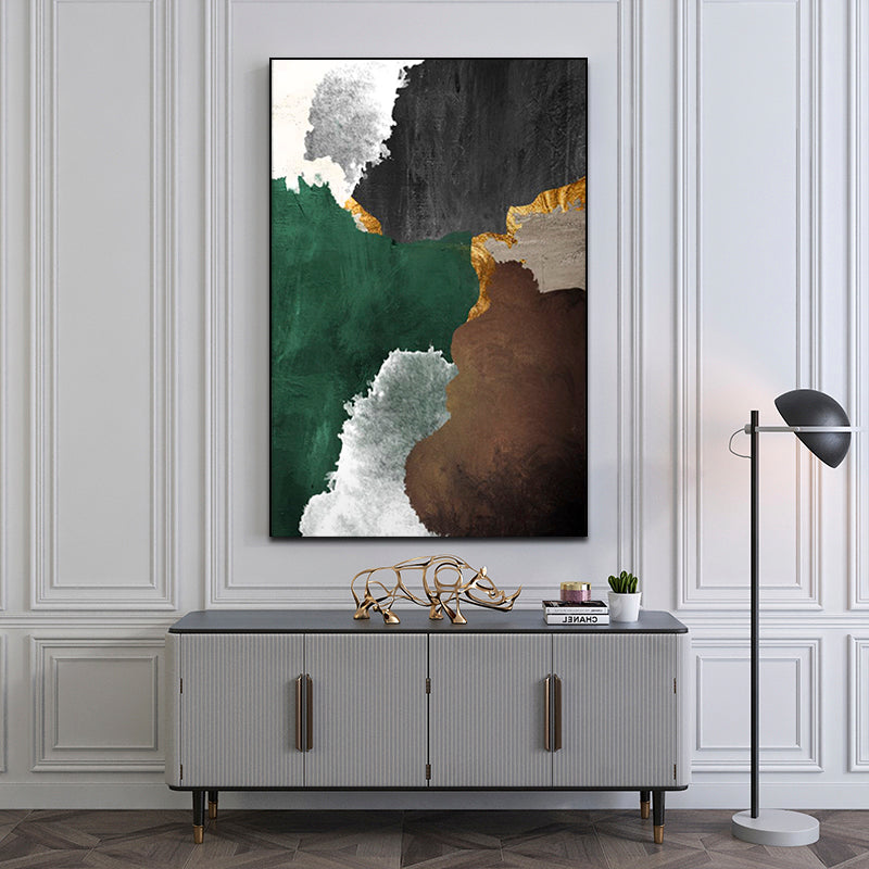 Abstract Green and Gold Oil Painting for Modern Home Decor