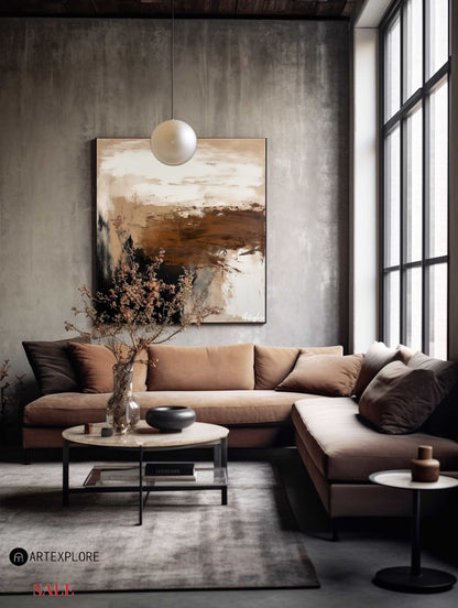 Contemporary Abstract Landscape Oil Painting in Earthy Tones for Modern Decor