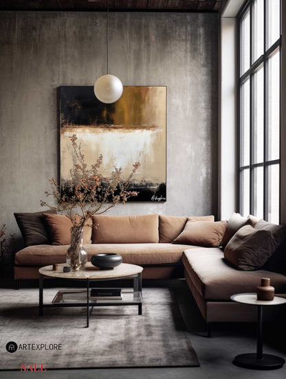 Stunning Modern Abstract Oil Painting with Elegant Earth Tones for Home Decor