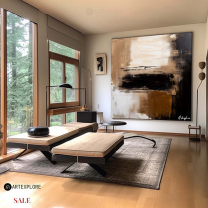 Contemporary Abstract Oil Painting in Earthy Tones for Modern Home Decor