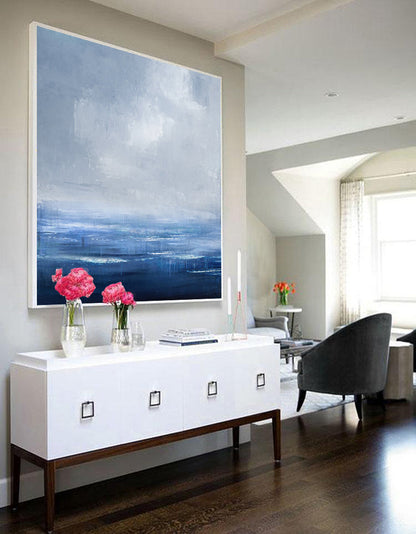 Tranquil Blue Ocean Abstract Painting for Calm Home Decor