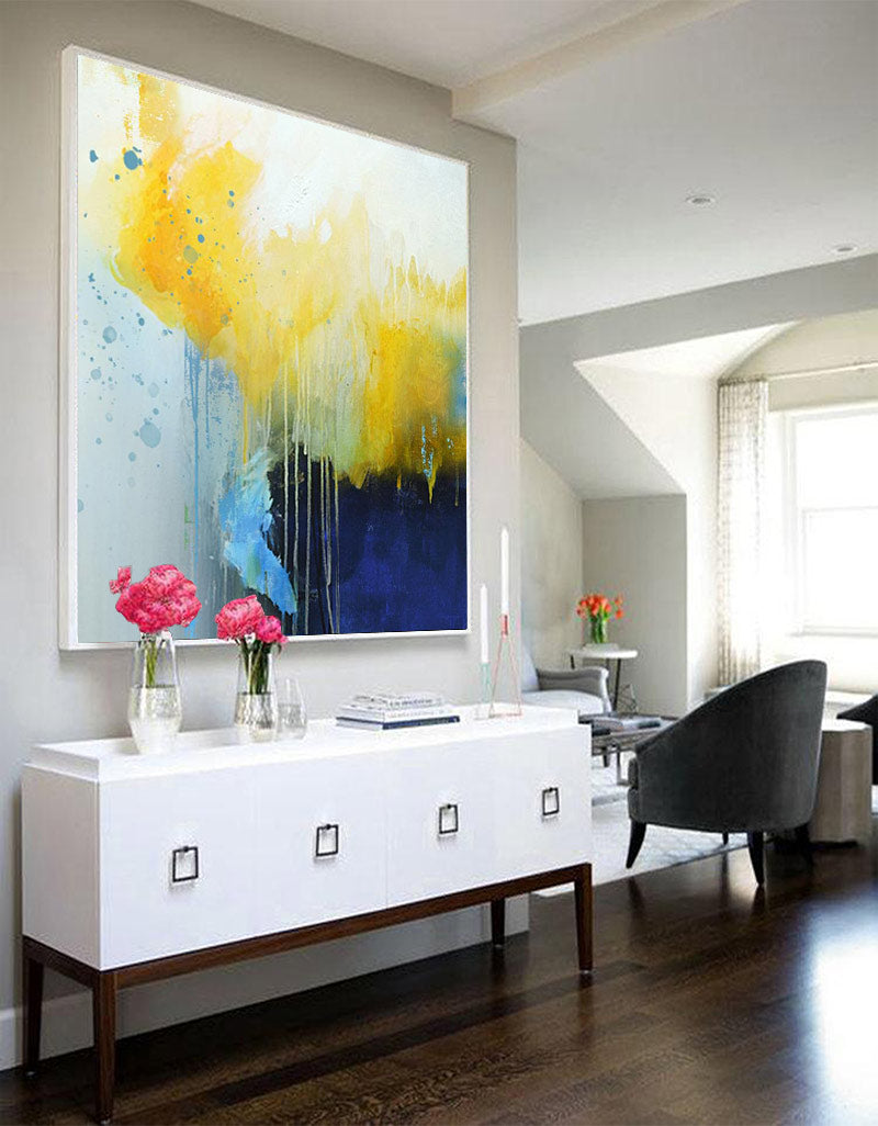 Vibrant Yellow Abstract Oil Painting for Modern Home Decor