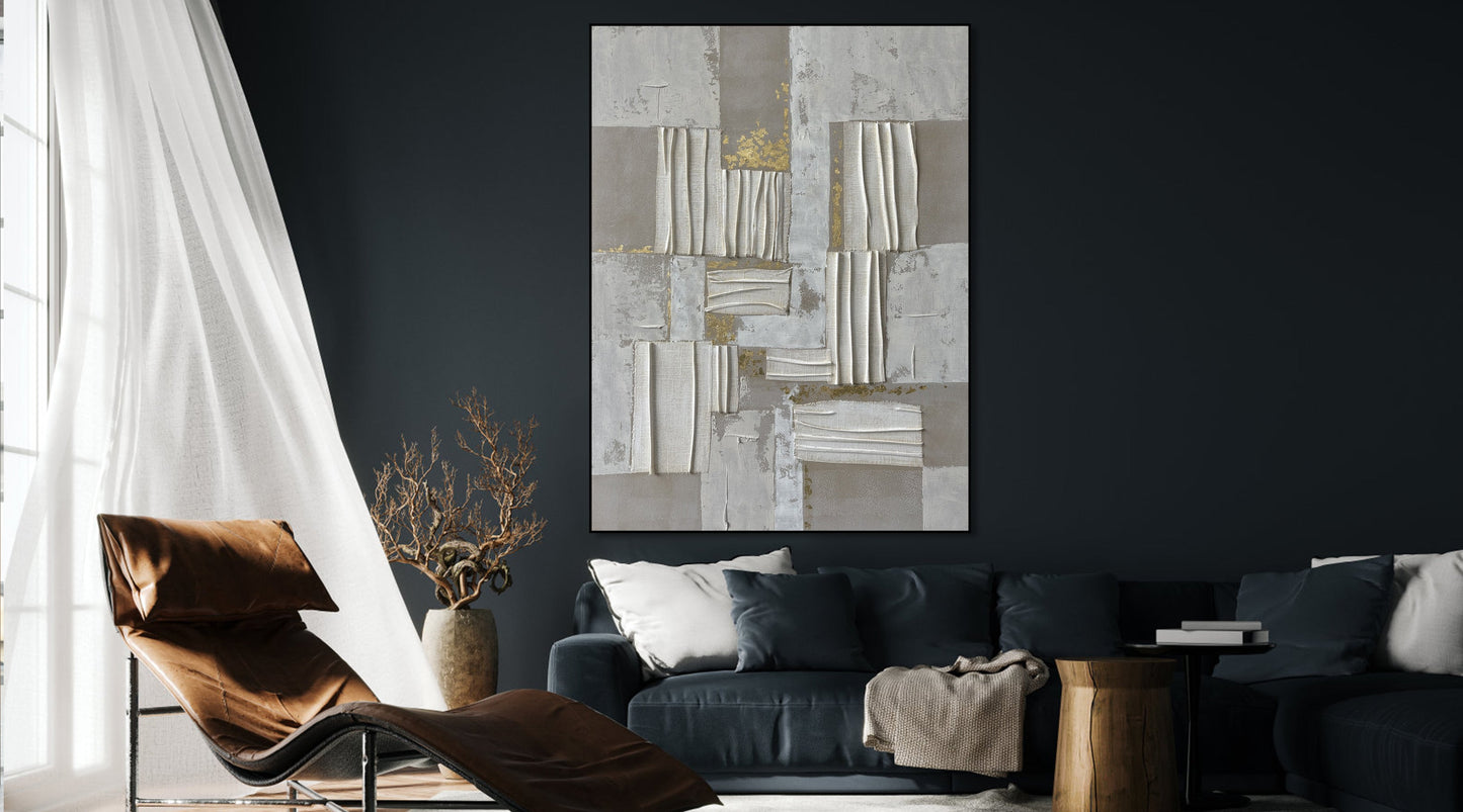 Abstract Contemporary Oil Painting in Neutral Tones for Modern Home Decor