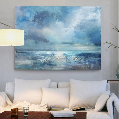 Serene Abstract Beach Landscape Oil Painting for Coastal Home Decor
