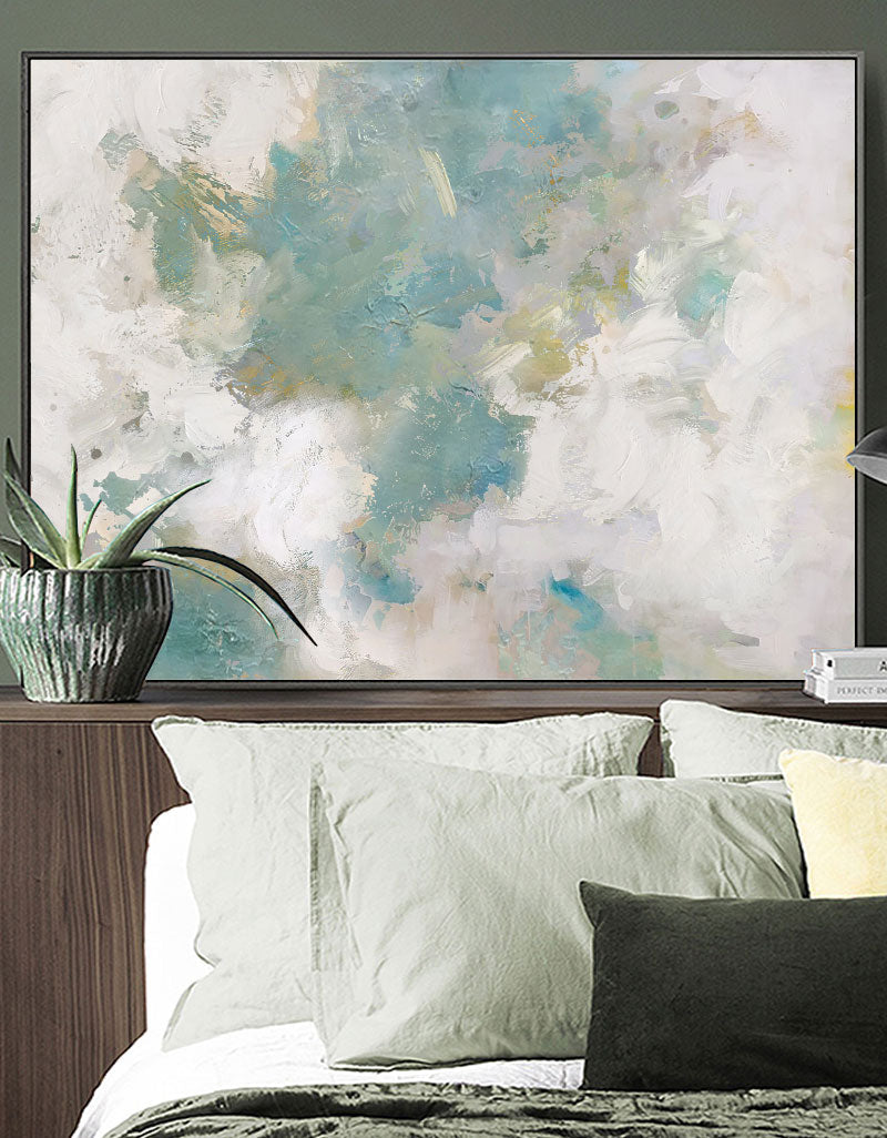 Serene Ocean Breeze Abstract Oil Painting for Tranquil Home Decor