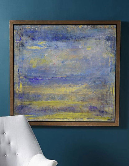 Vibrant Blue and Yellow Abstract Oil Painting for Modern Home Decor