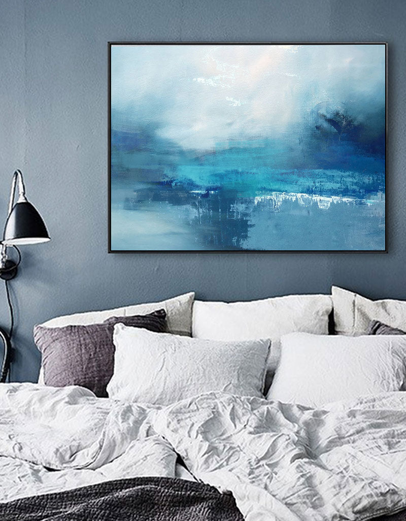 Serene Blue Sea Abstract Oil Painting for Modern Home Decor