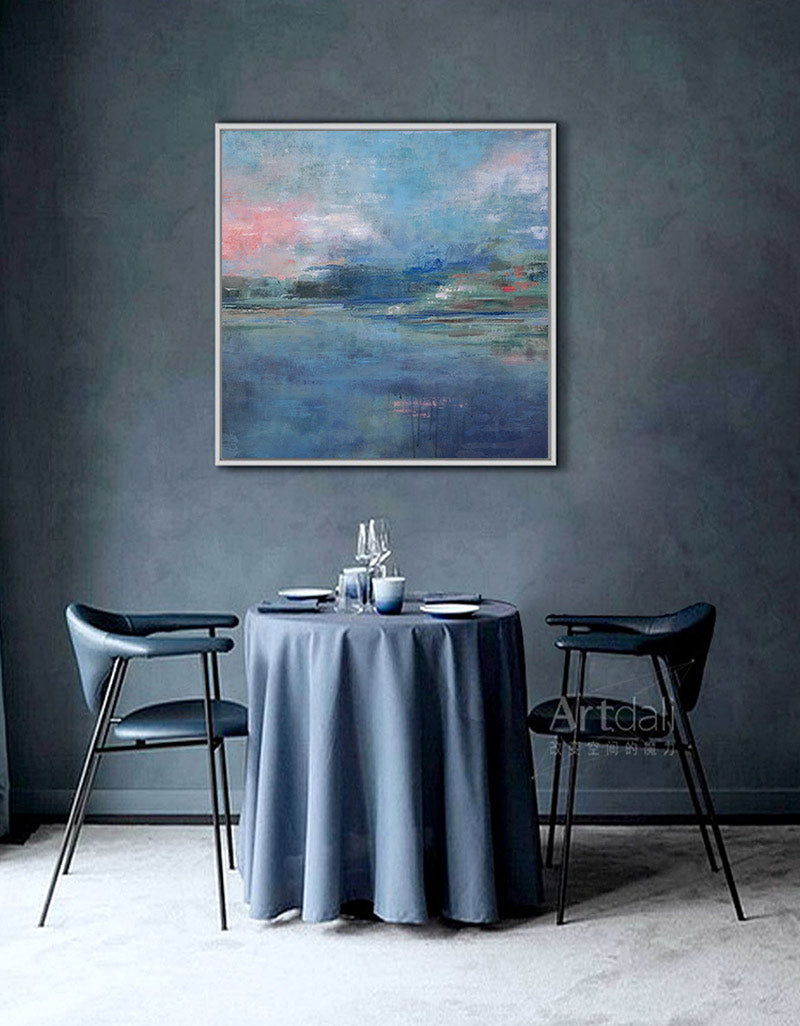 Tranquil Blue Abstract Seascape Oil Painting for Modern Home Decor