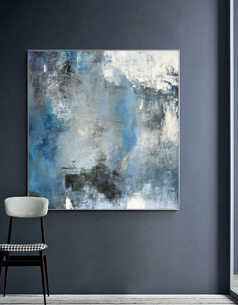 Serene Blue and White Abstract Oil Painting for Modern Home Decor