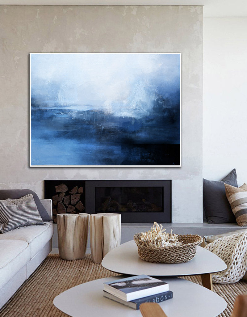 Serene Blue Ocean Abstract Landscape Oil Painting for Elegant Home Decor