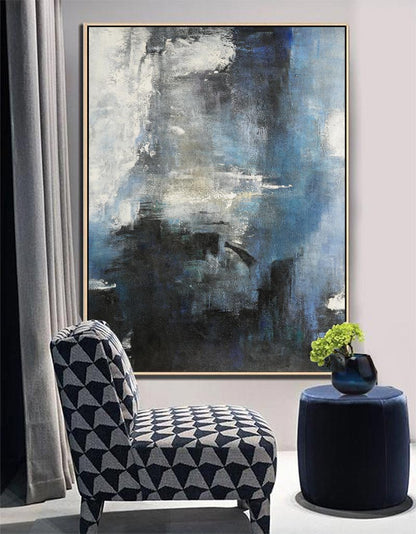 Stunning Blue Abstract Landscape Oil Painting for Modern Home Decor