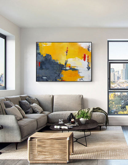 Vibrant Orange and Grey Abstract Oil Painting for Modern Home Decor