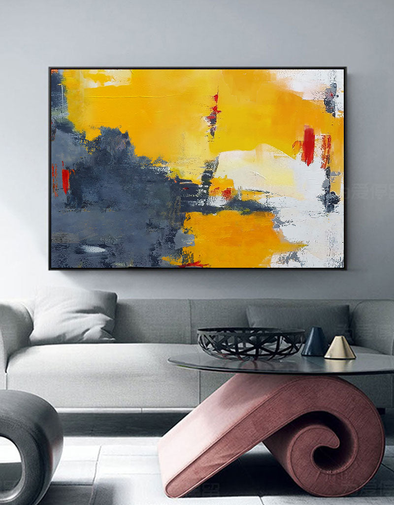 Vibrant Orange and Grey Abstract Oil Painting for Modern Home Decor