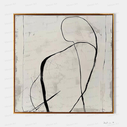 Abstract Minimalist Oil Painting with Dynamic Lines and Neutral Tones