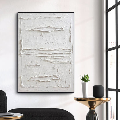 Textured White Abstract Oil Painting for Modern Minimalist Decor