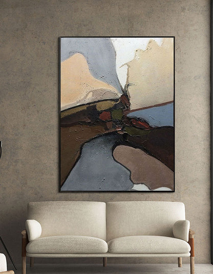 Textured Earth Tones Abstract Oil Painting for Modern Home Decor