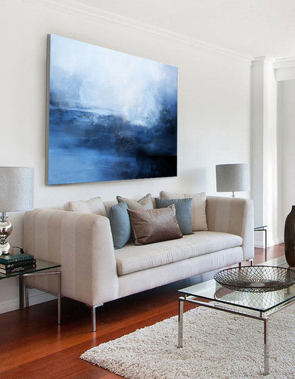 Serene Blue Ocean Abstract Landscape Oil Painting for Elegant Home Decor