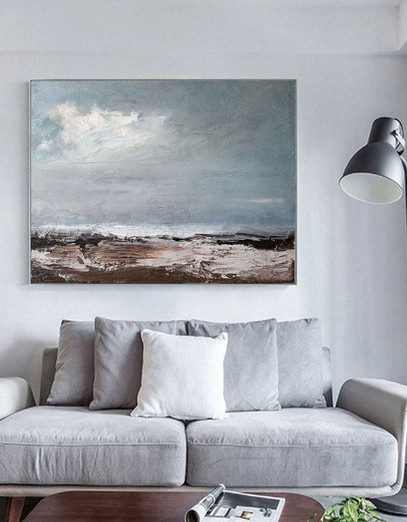 Abstract Seaside Landscape Oil Painting for Coastal Home Decor
