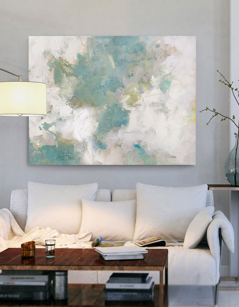 Serene Ocean Breeze Abstract Oil Painting for Tranquil Home Decor