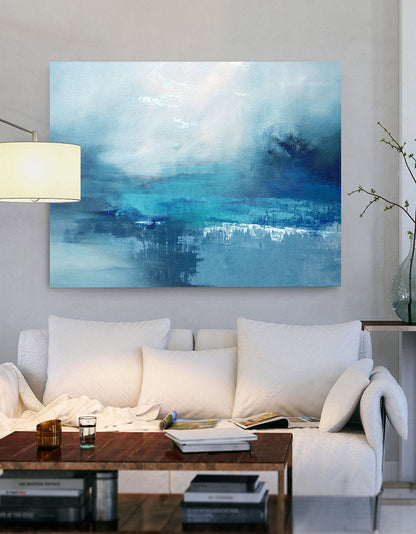 Serene Blue Sea Abstract Oil Painting for Modern Home Decor