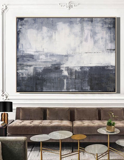 Contemporary Grey and White Abstract Oil Painting for Modern Art Lovers