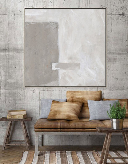 Elegant Brown and White Minimalist Abstract Oil Painting for Modern Home Decor